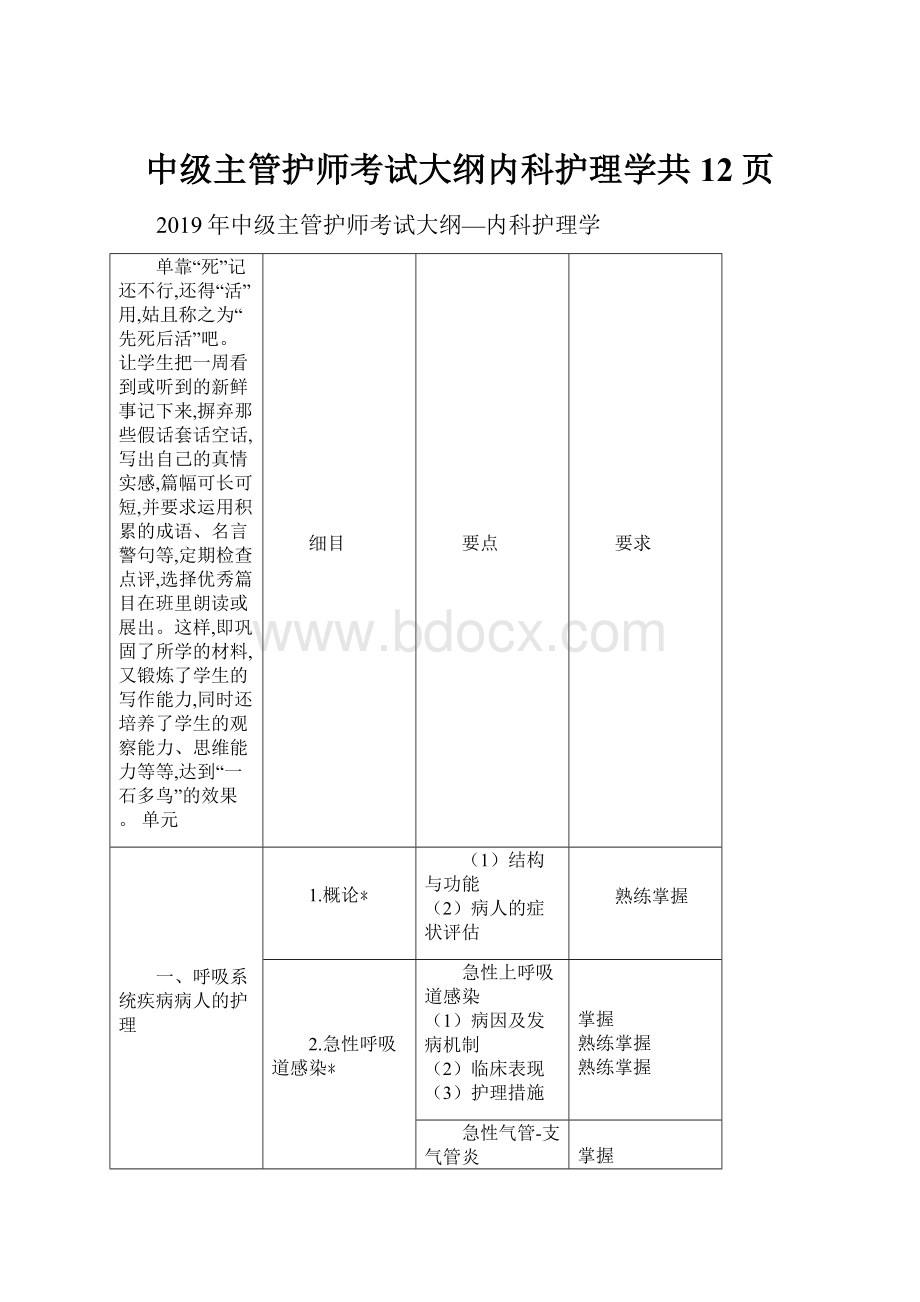 中级主管护师考试大纲内科护理学共12页.docx