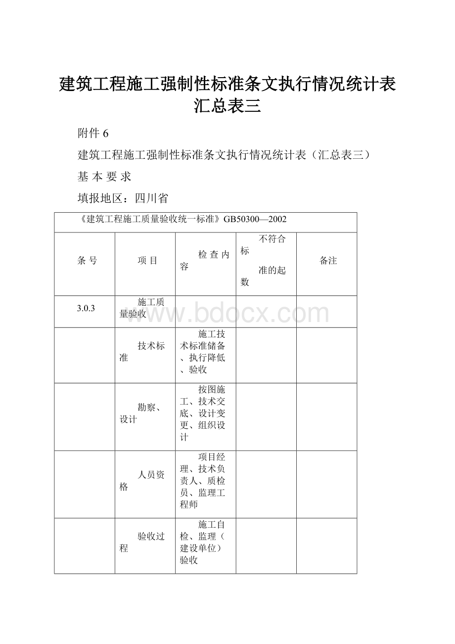 建筑工程施工强制性标准条文执行情况统计表汇总表三.docx