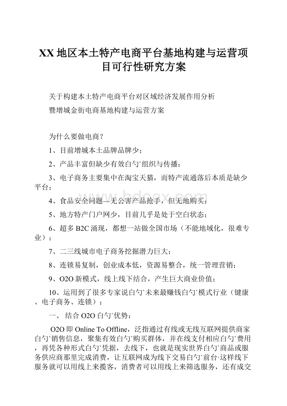 XX地区本土特产电商平台基地构建与运营项目可行性研究方案.docx