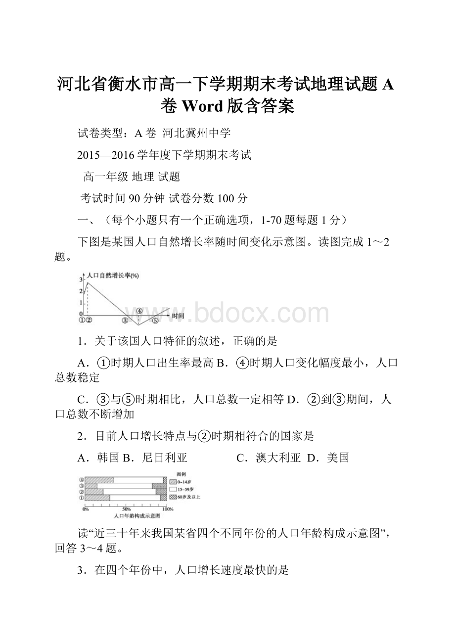 河北省衡水市高一下学期期末考试地理试题A卷Word版含答案.docx_第1页