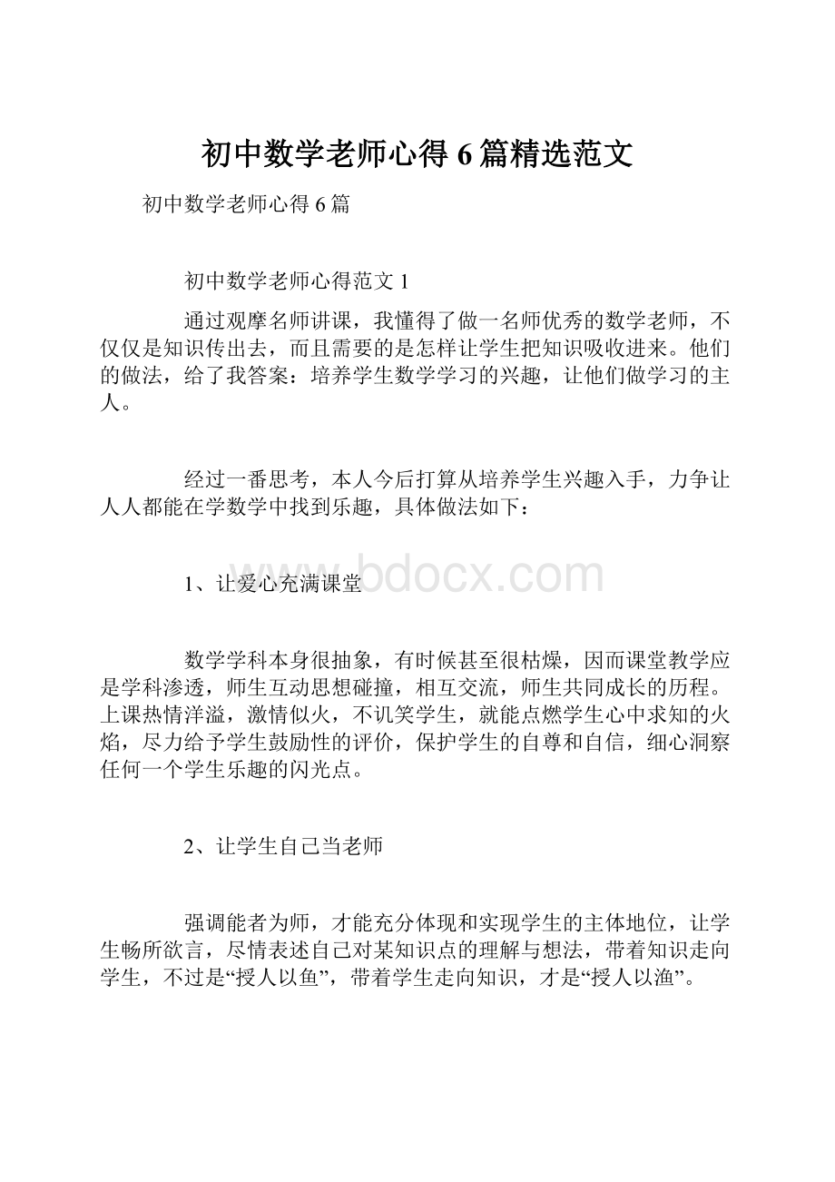 初中数学老师心得6篇精选范文.docx_第1页