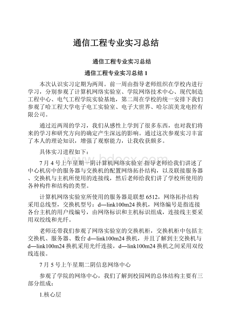 通信工程专业实习总结.docx_第1页