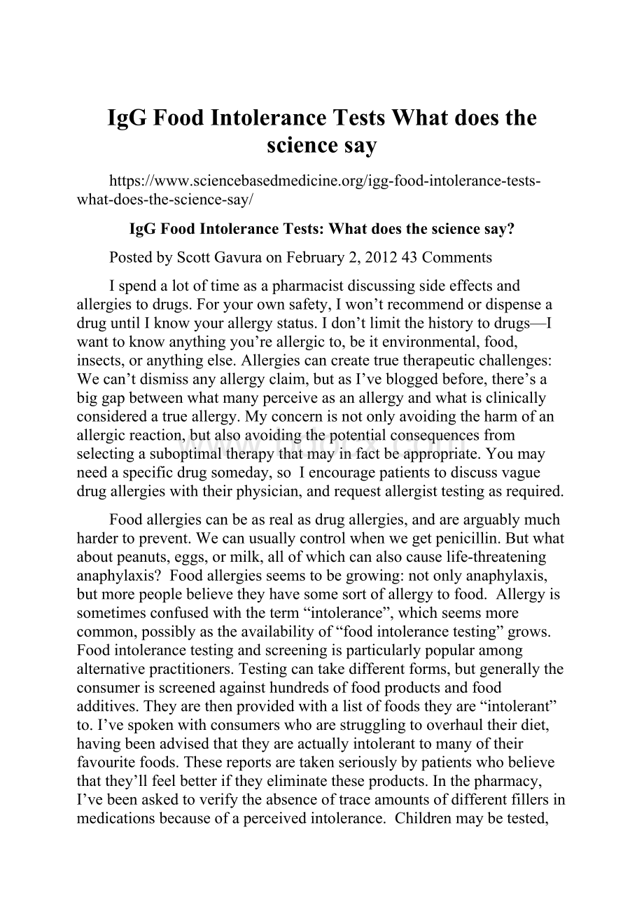 IgG Food Intolerance TestsWhat does the science say.docx_第1页