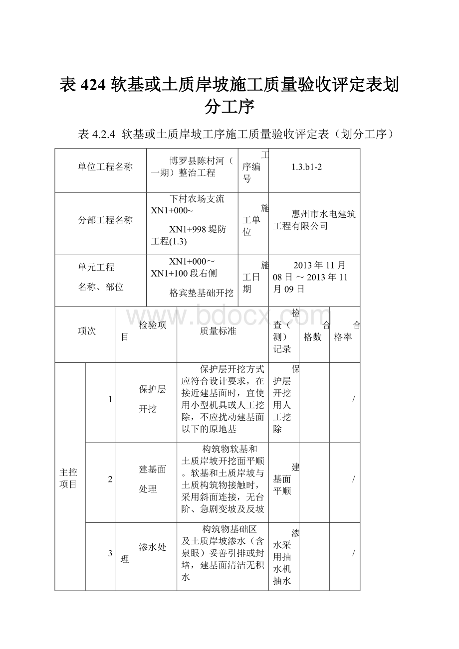 表424软基或土质岸坡施工质量验收评定表划分工序.docx