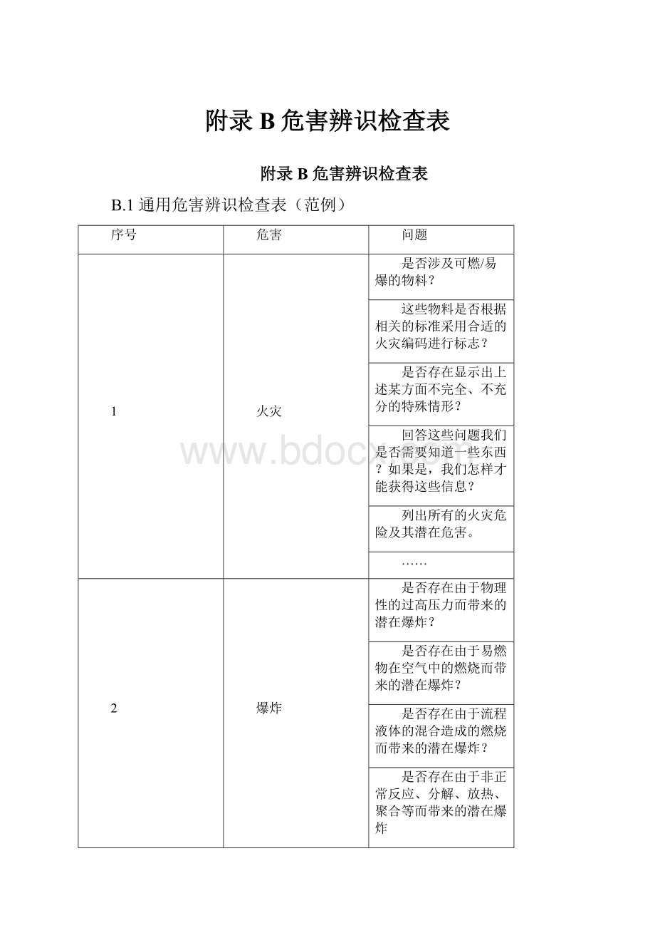 附录B危害辨识检查表.docx