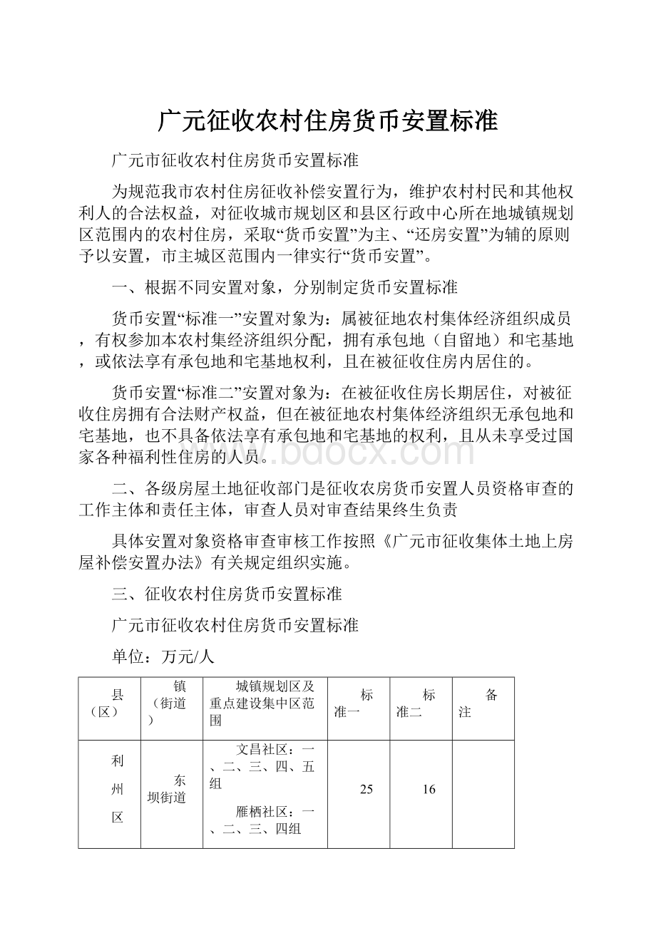 广元征收农村住房货币安置标准.docx