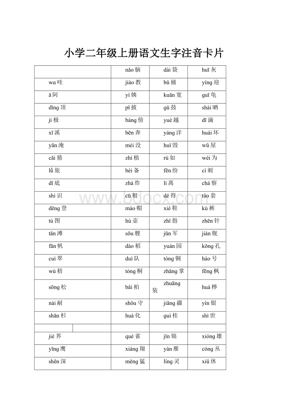 小学二年级上册语文生字注音卡片.docx