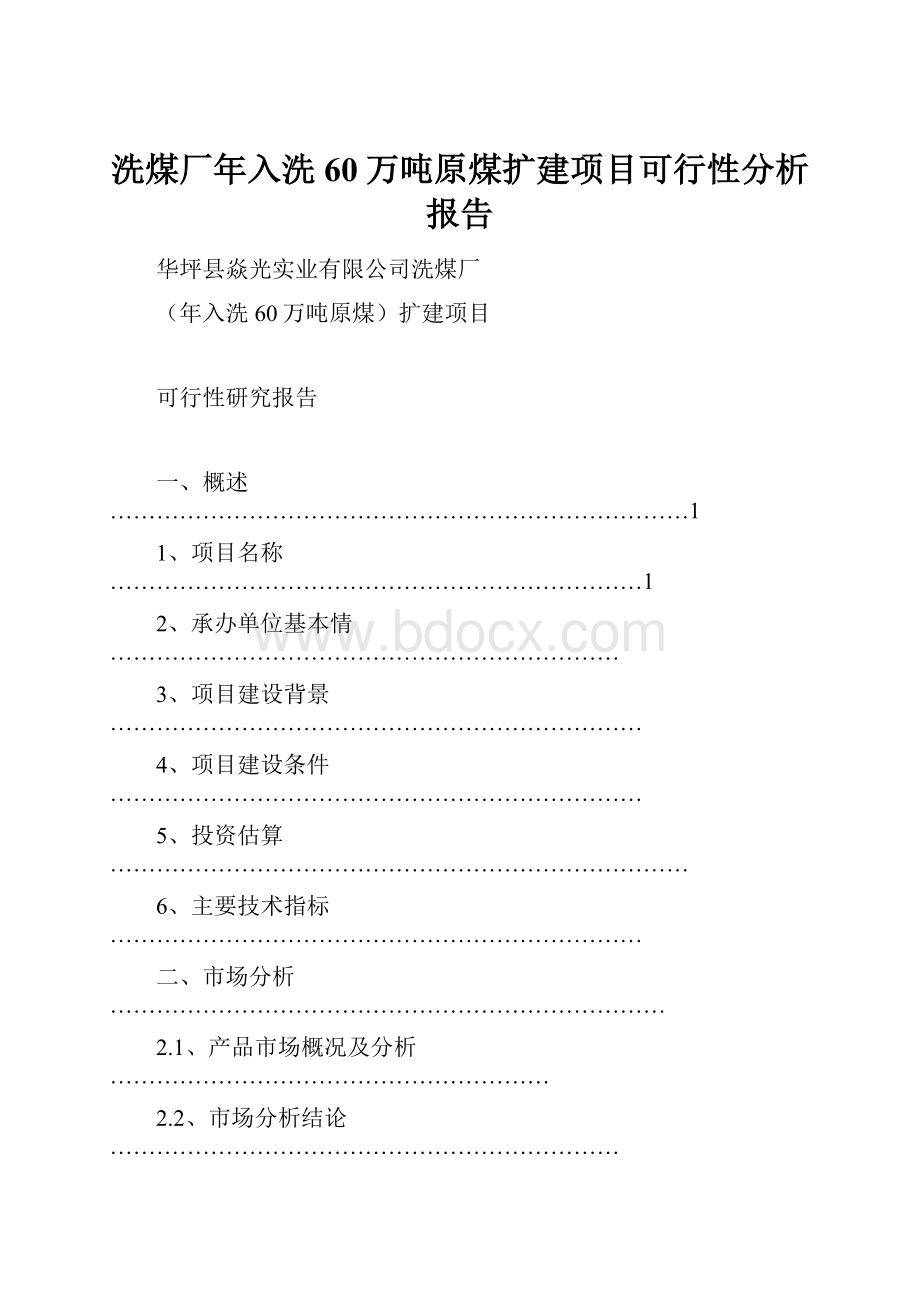 洗煤厂年入洗60万吨原煤扩建项目可行性分析报告.docx_第1页