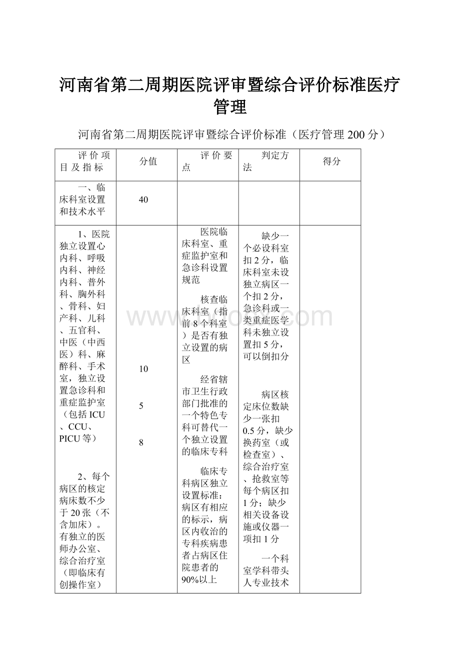 河南省第二周期医院评审暨综合评价标准医疗管理.docx