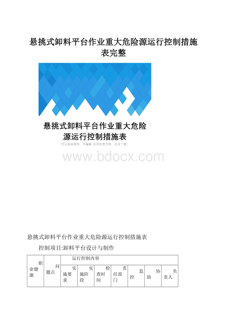 悬挑式卸料平台作业重大危险源运行控制措施表完整.docx