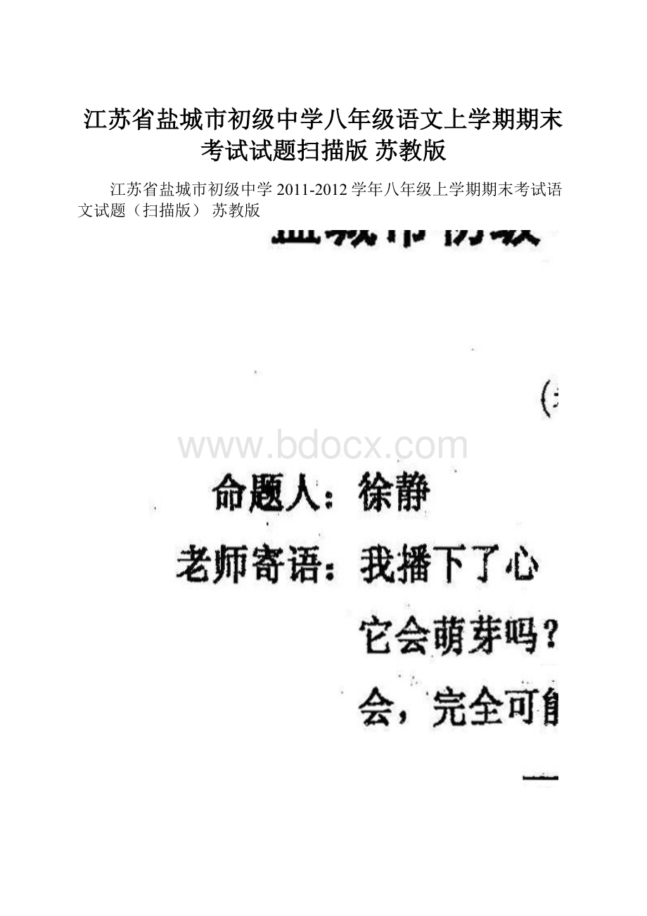 江苏省盐城市初级中学八年级语文上学期期末考试试题扫描版 苏教版.docx_第1页