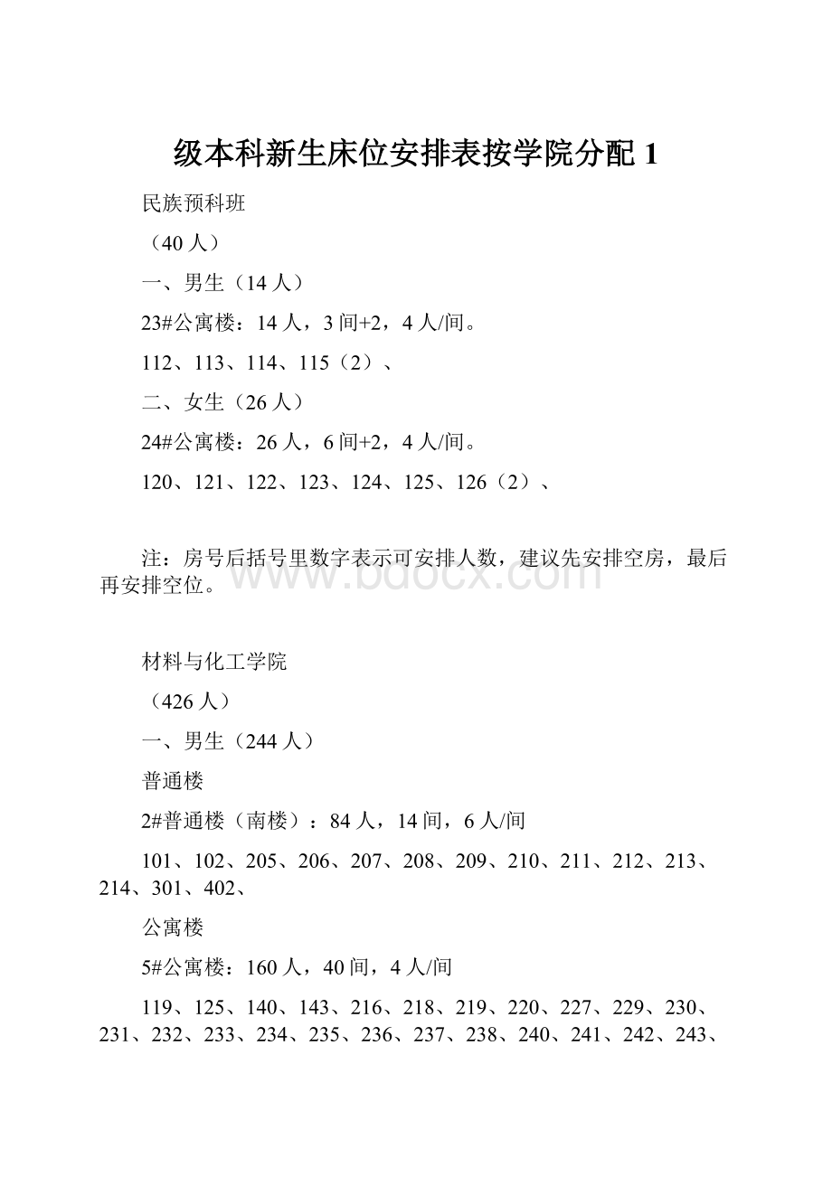 级本科新生床位安排表按学院分配 1.docx_第1页