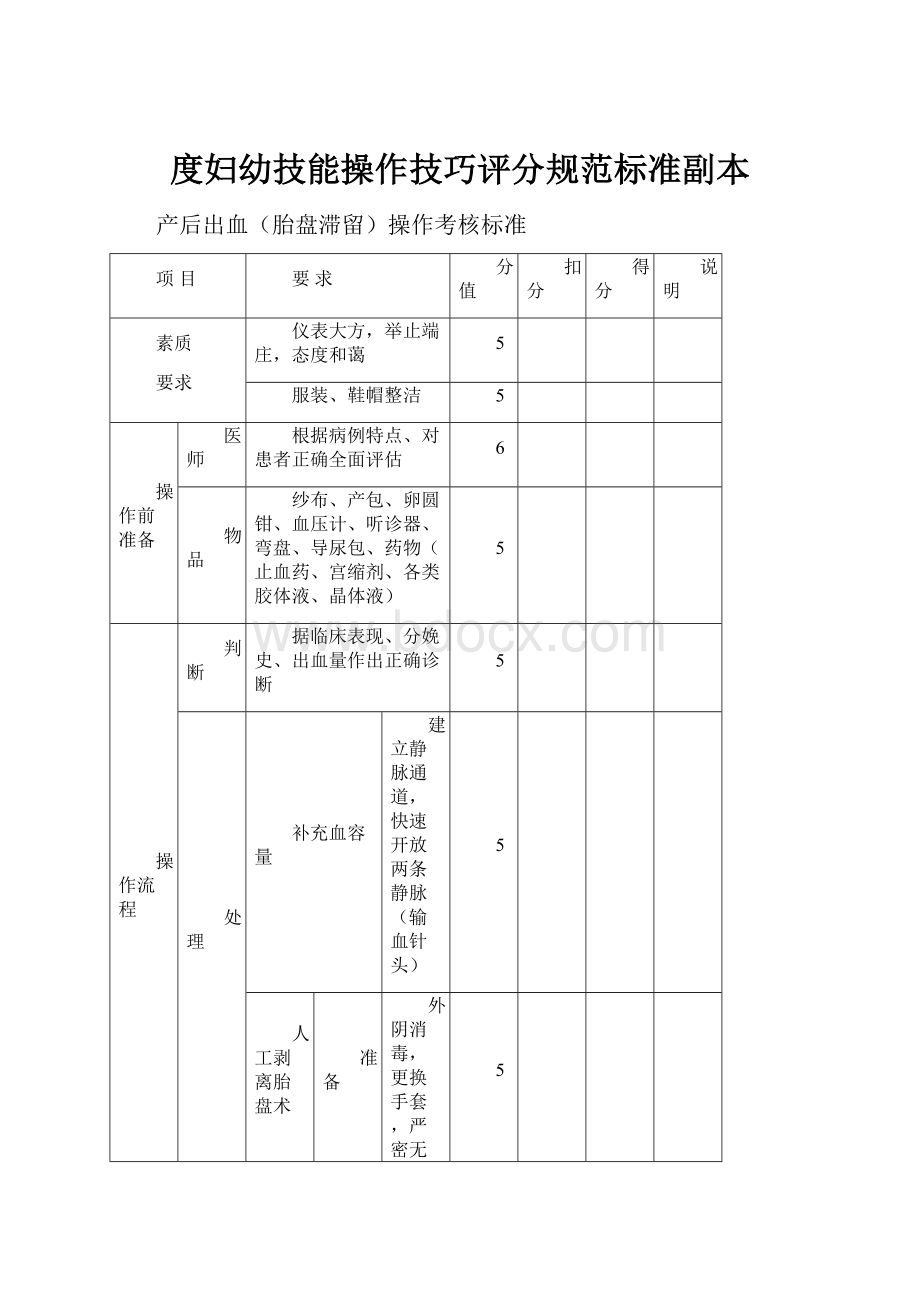 度妇幼技能操作技巧评分规范标准副本.docx