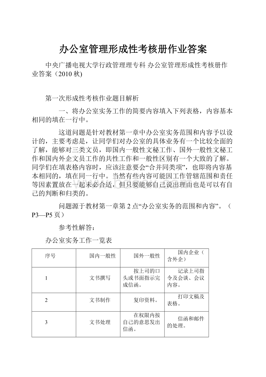 办公室管理形成性考核册作业答案.docx