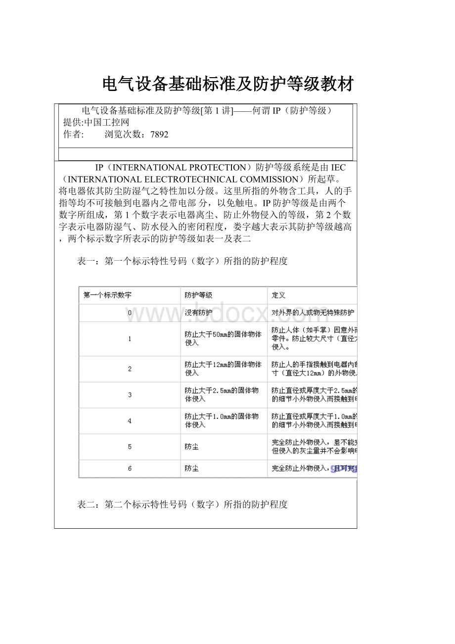 电气设备基础标准及防护等级教材.docx