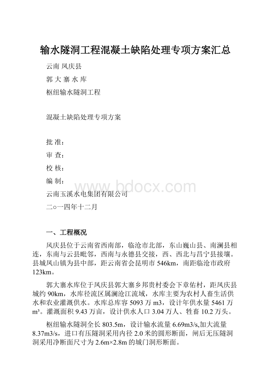 输水隧洞工程混凝土缺陷处理专项方案汇总.docx