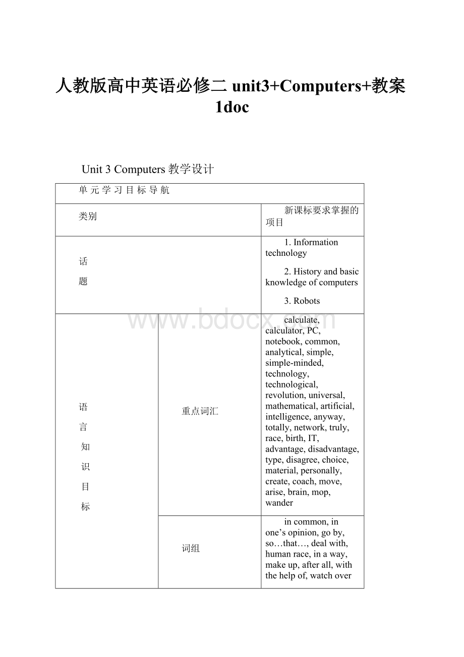 人教版高中英语必修二unit3+Computers+教案1doc.docx