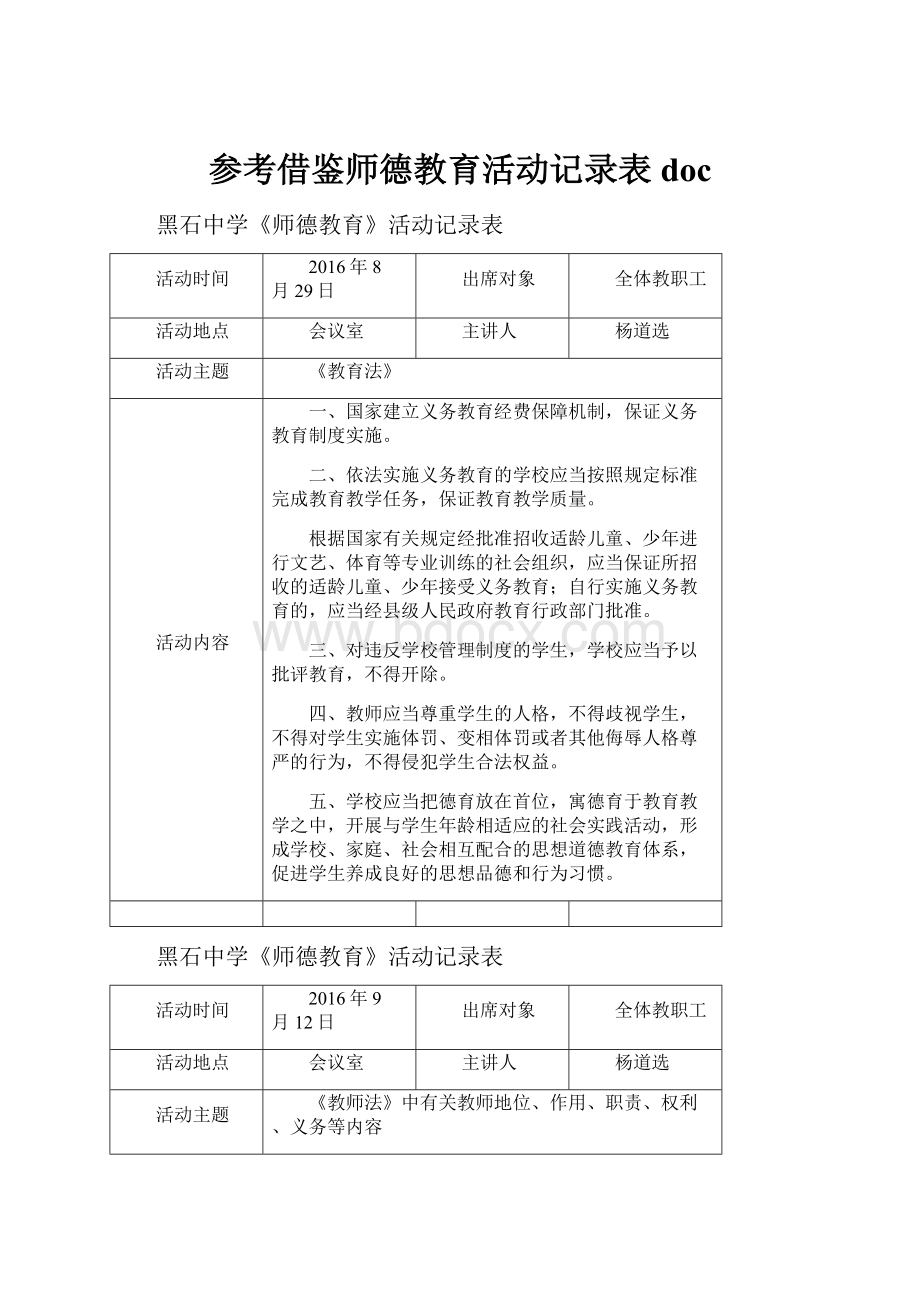 参考借鉴师德教育活动记录表doc.docx_第1页