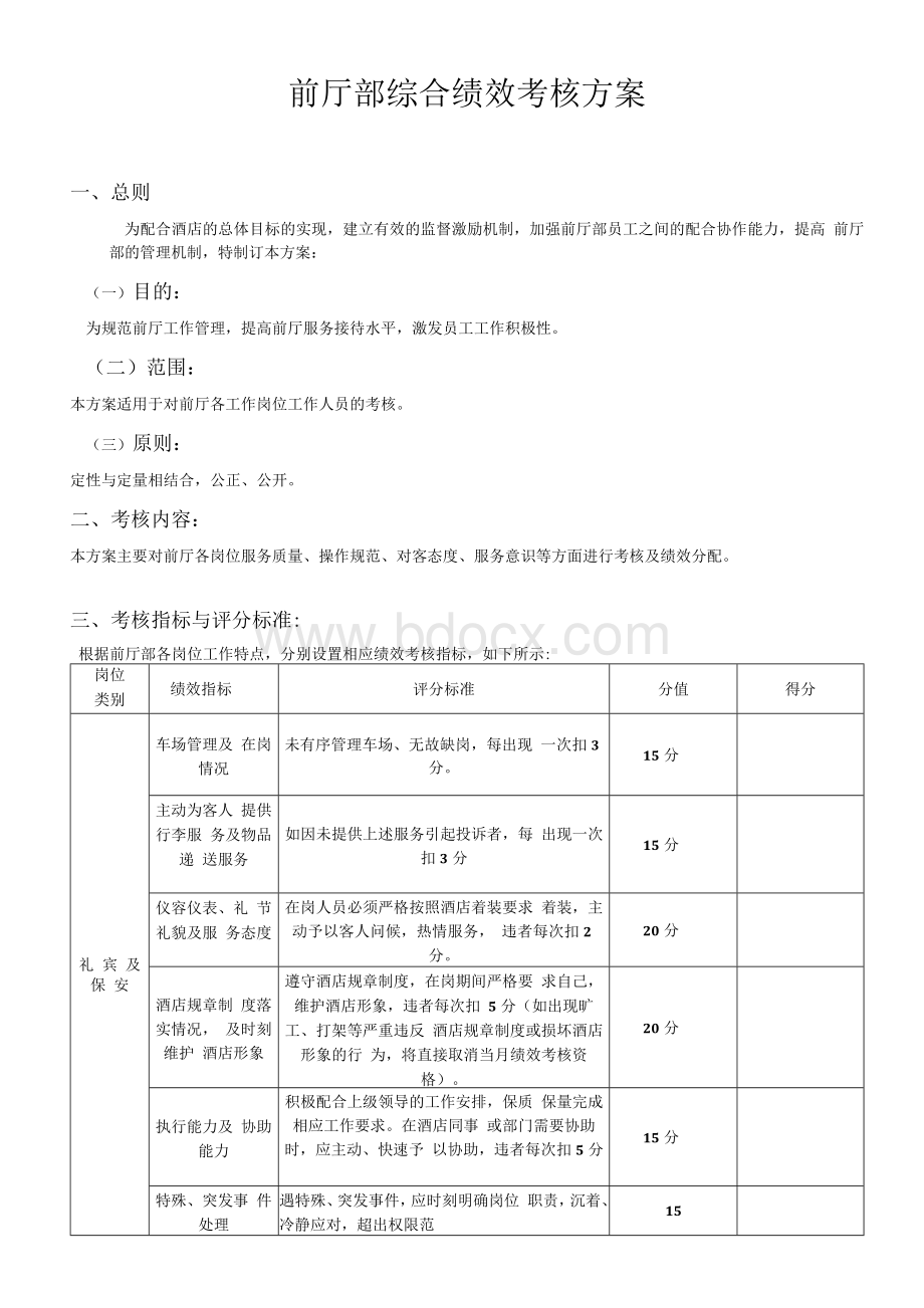 酒店前厅部绩效考核(提成)方案 (1).docx