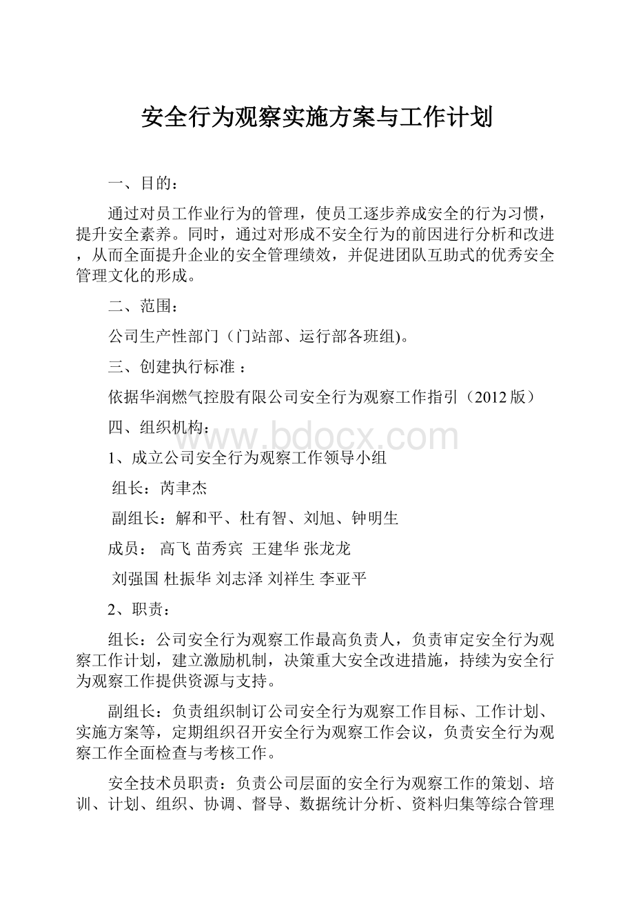 安全行为观察实施方案与工作计划.docx