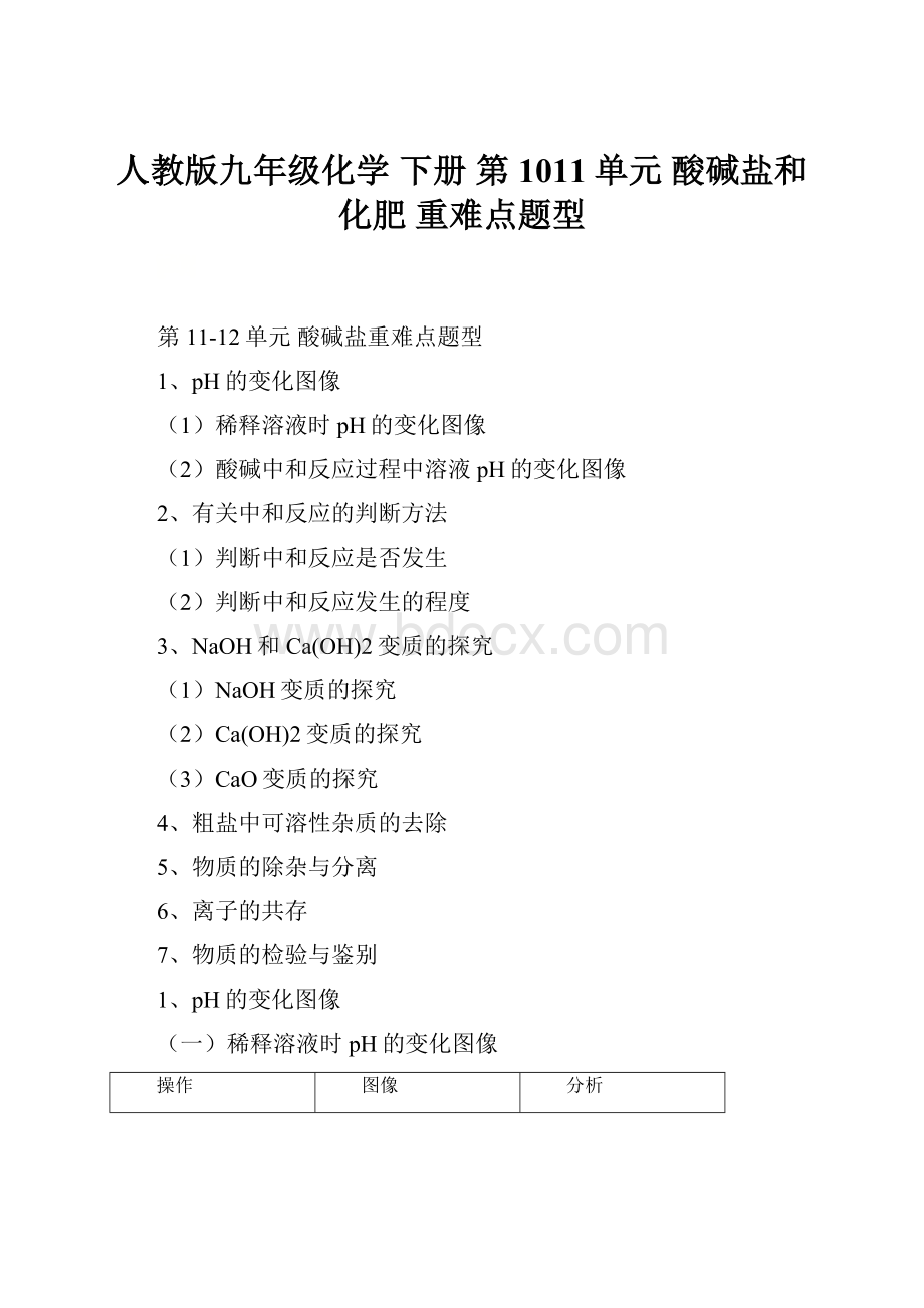 人教版九年级化学 下册 第1011单元 酸碱盐和化肥 重难点题型.docx