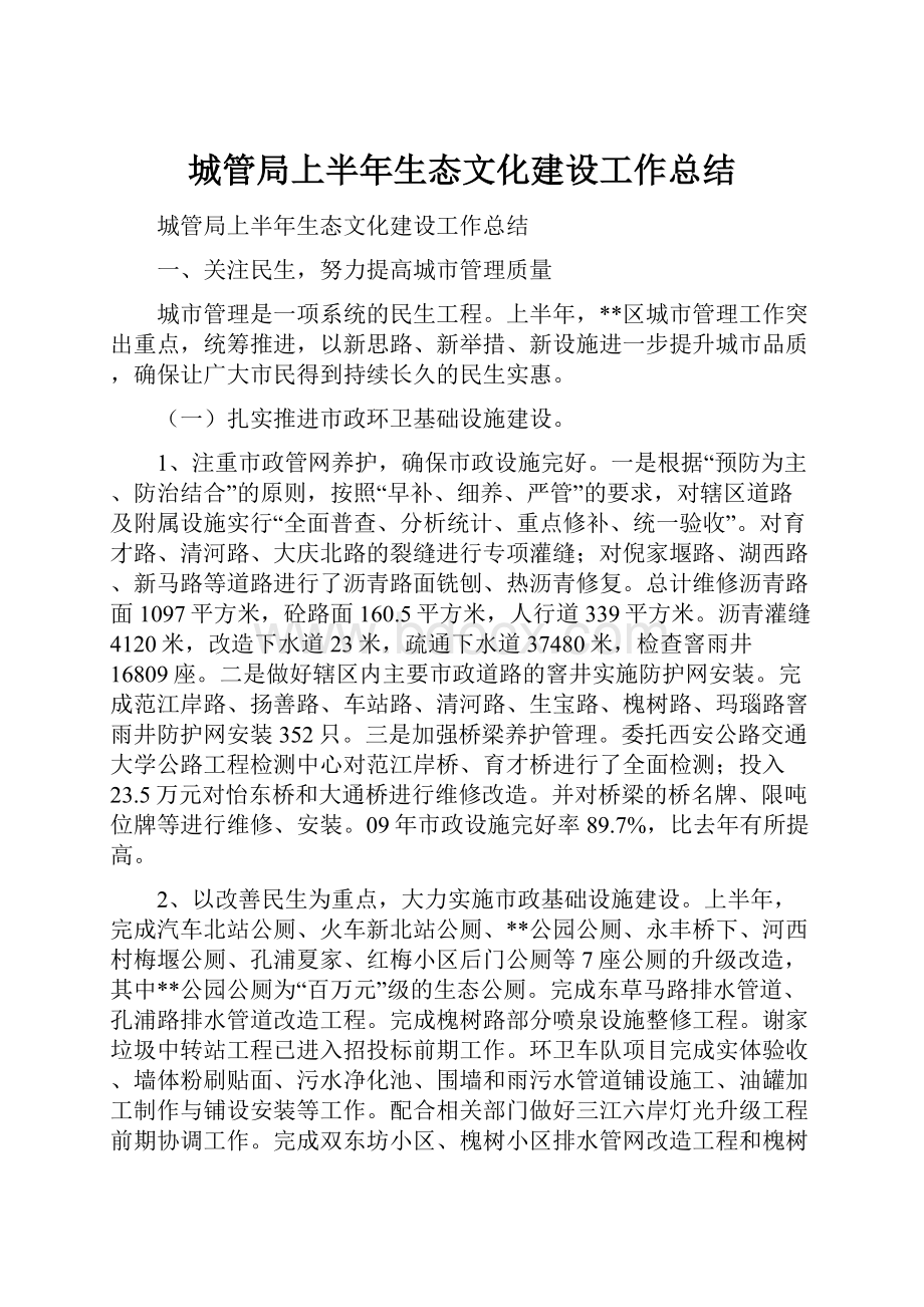 城管局上半年生态文化建设工作总结.docx_第1页