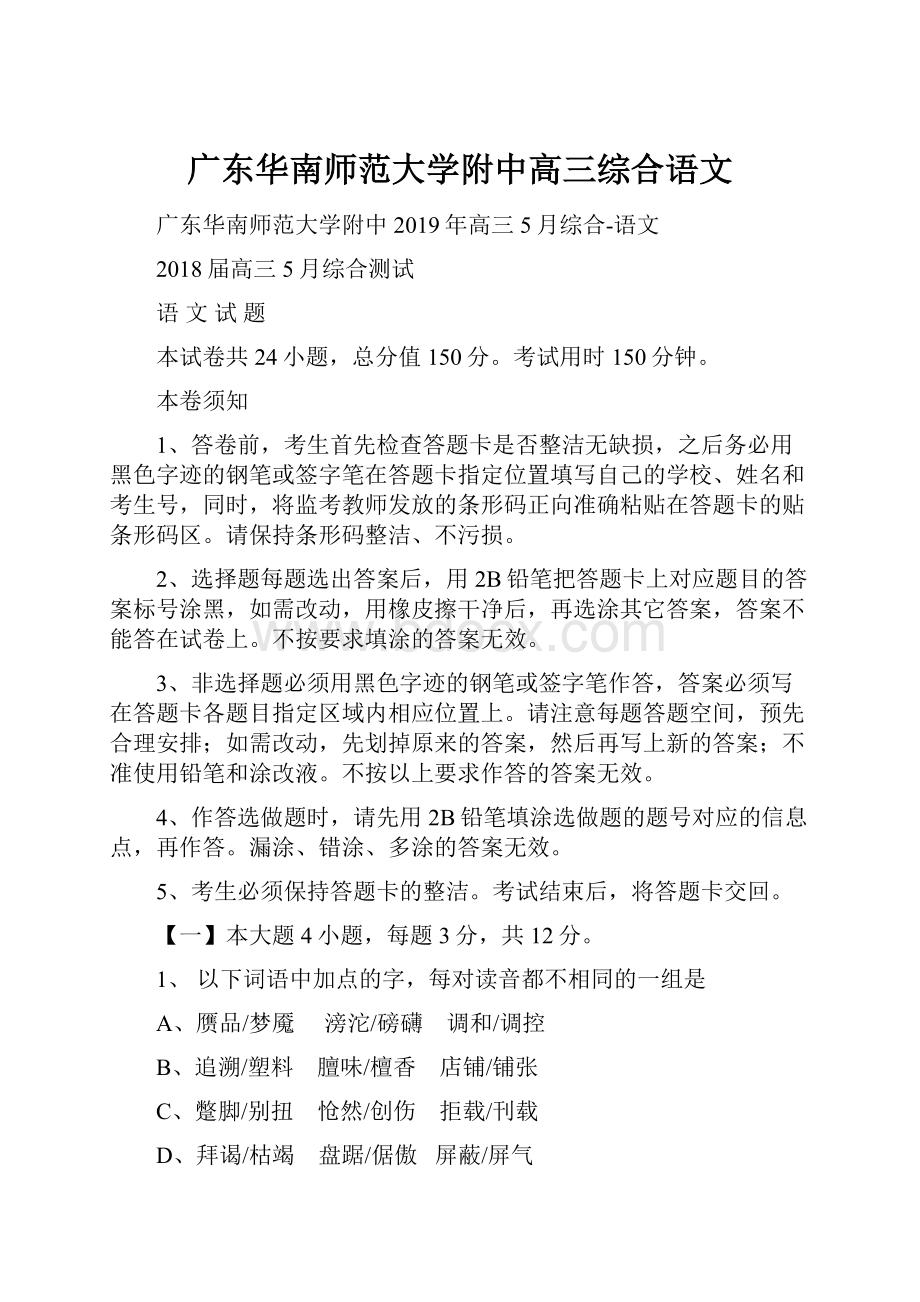 广东华南师范大学附中高三综合语文.docx