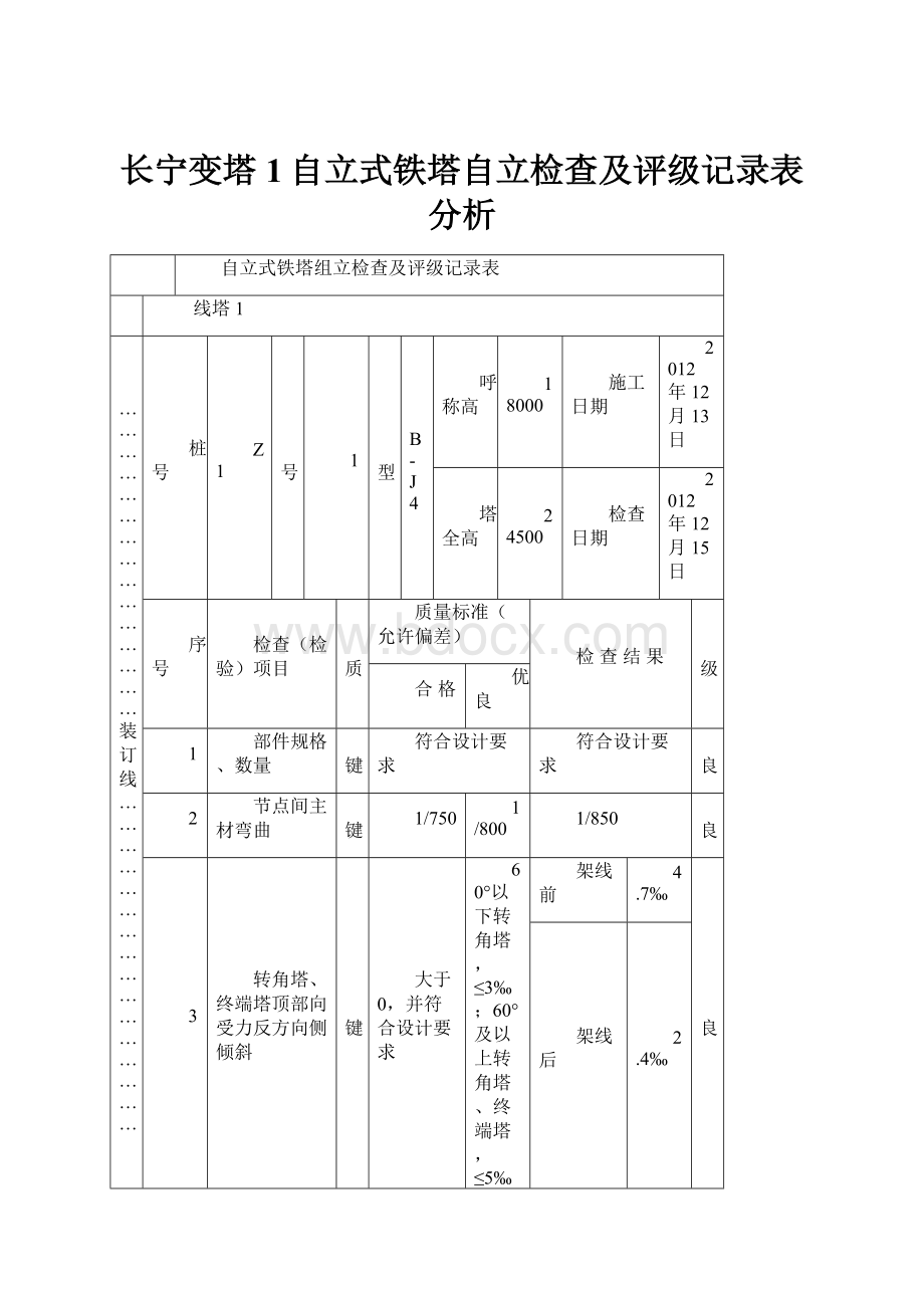 长宁变塔1自立式铁塔自立检查及评级记录表分析.docx