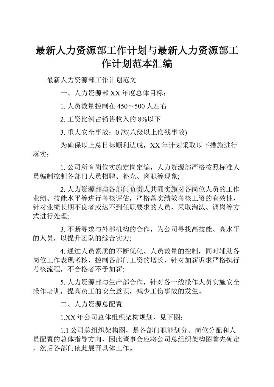 最新人力资源部工作计划与最新人力资源部工作计划范本汇编.docx_第1页