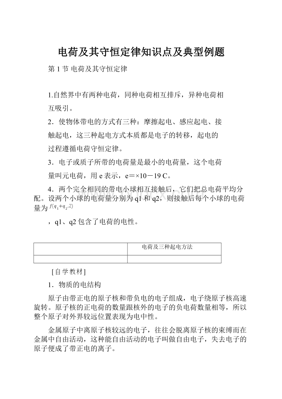 电荷及其守恒定律知识点及典型例题.docx