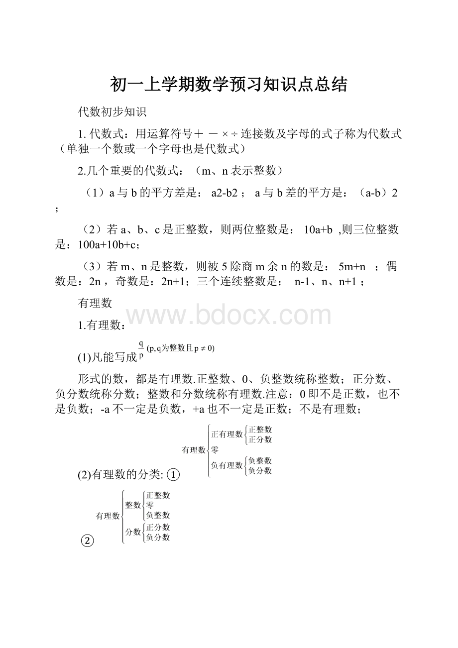 初一上学期数学预习知识点总结.docx