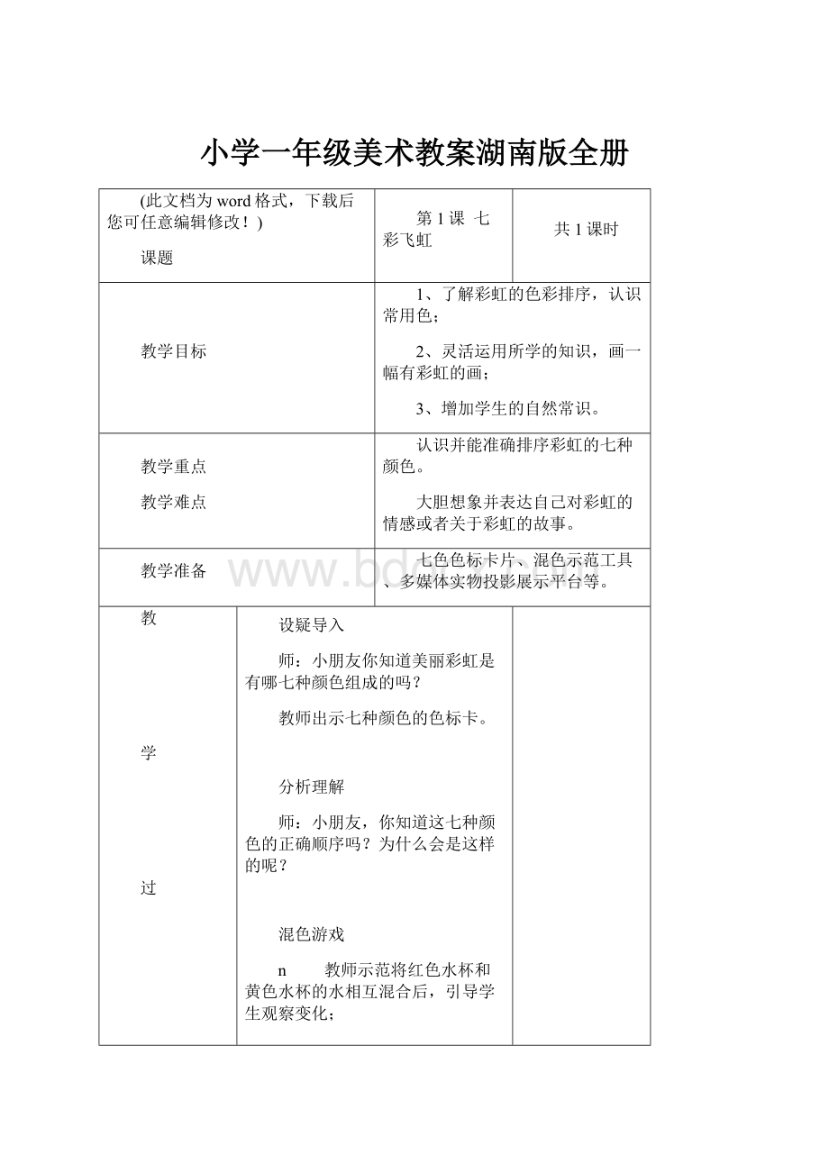 小学一年级美术教案湖南版全册.docx