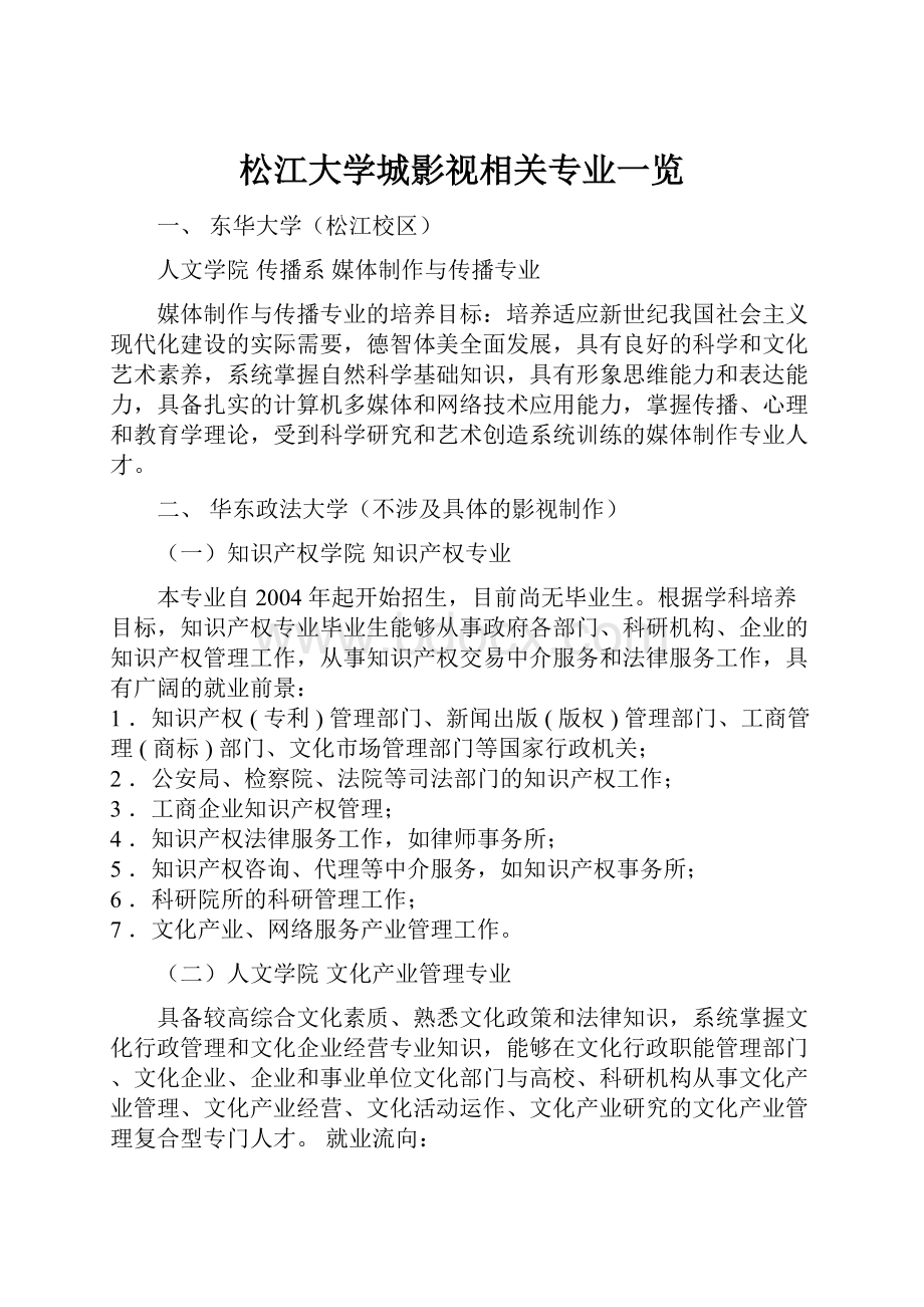 松江大学城影视相关专业一览.docx