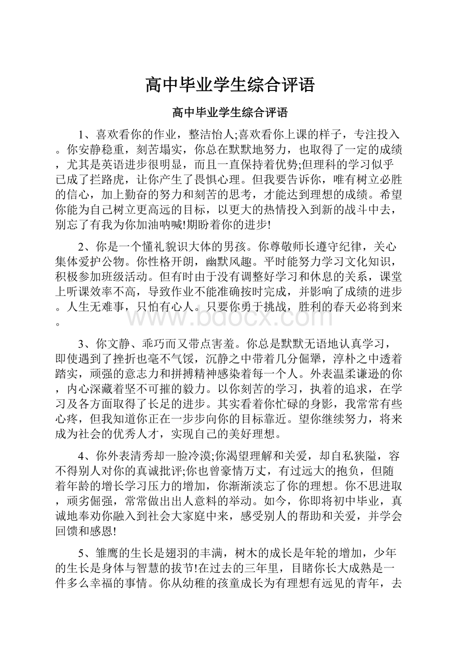 高中毕业学生综合评语.docx