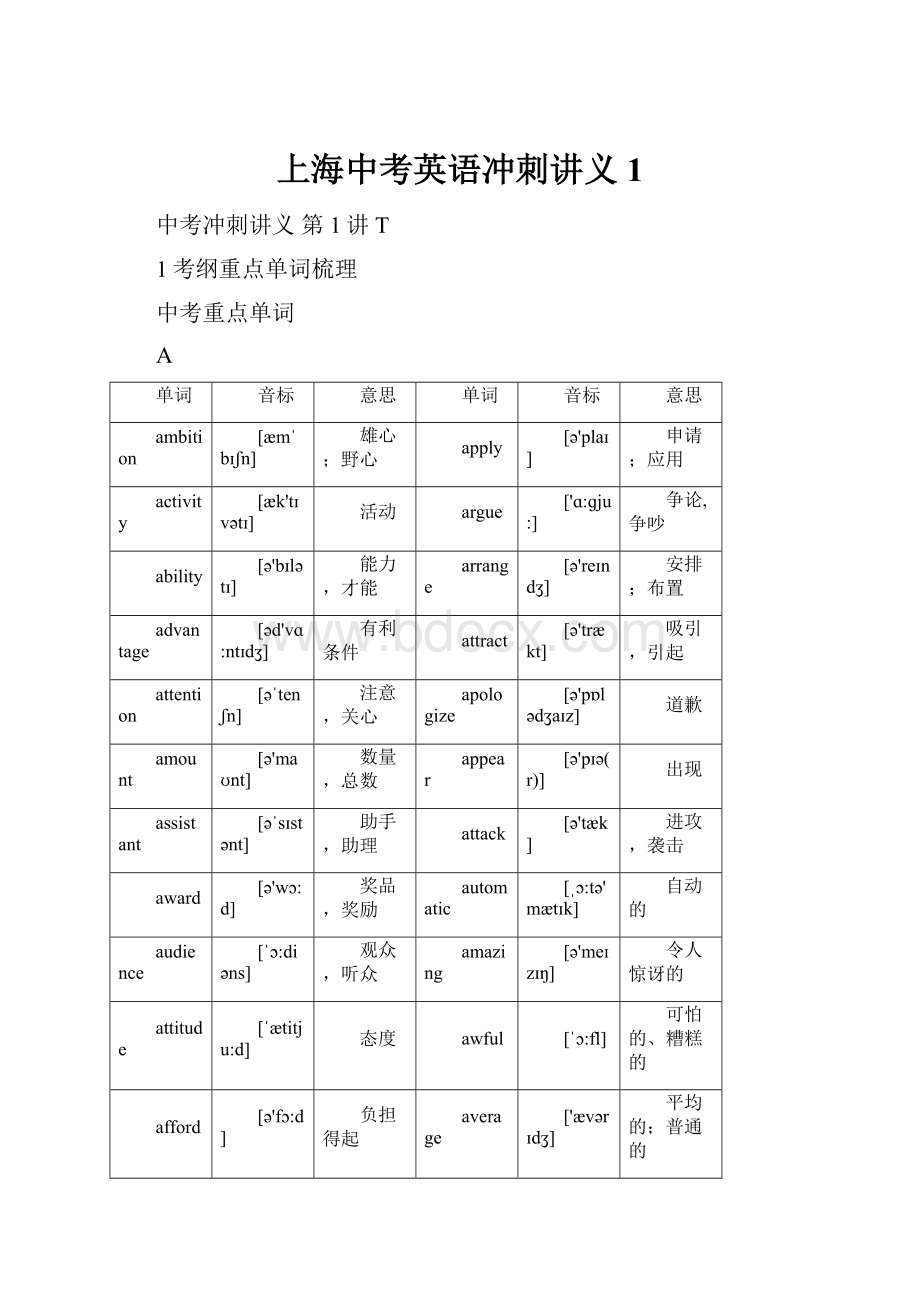 上海中考英语冲刺讲义1.docx_第1页