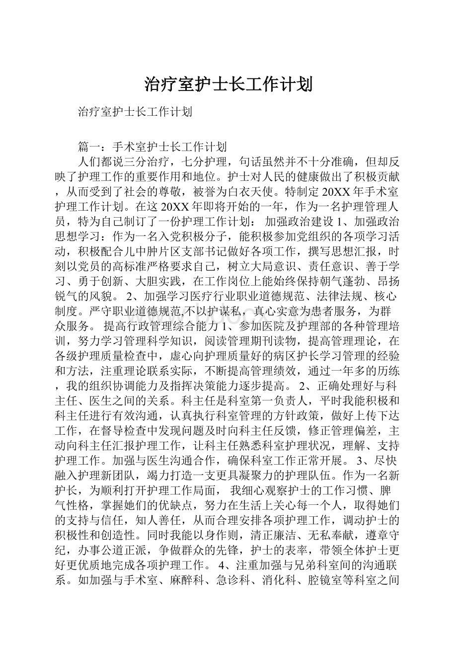 治疗室护士长工作计划.docx