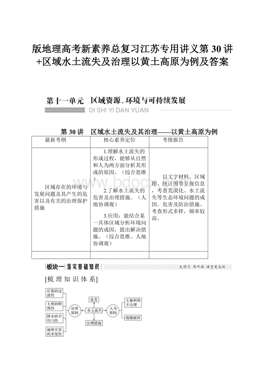 版地理高考新素养总复习江苏专用讲义第30讲+区域水土流失及治理以黄土高原为例及答案.docx_第1页