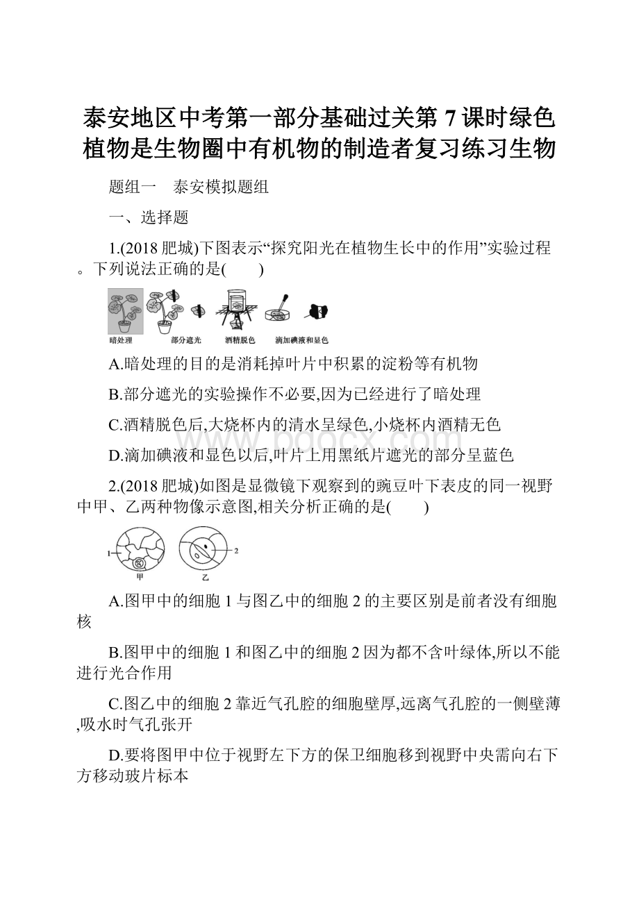 泰安地区中考第一部分基础过关第7课时绿色植物是生物圈中有机物的制造者复习练习生物.docx