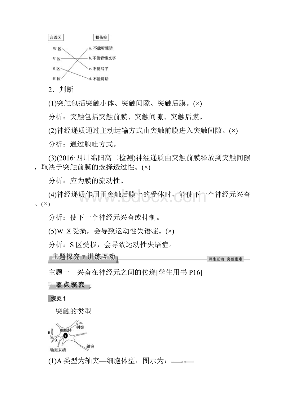 第兴奋在神经元之间的传递神经系统的分级调节及人脑的高级功能.docx_第3页