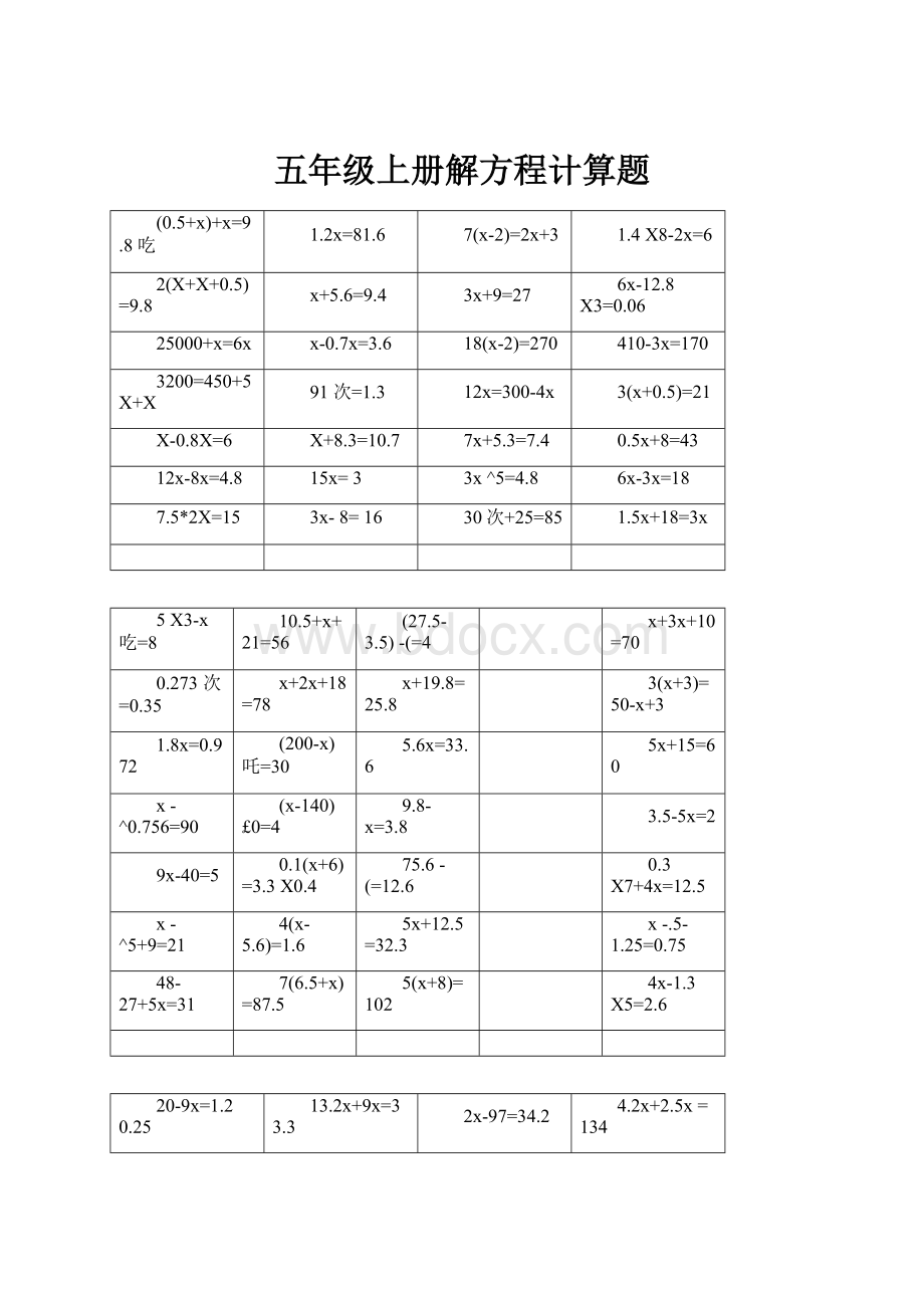 五年级上册解方程计算题.docx