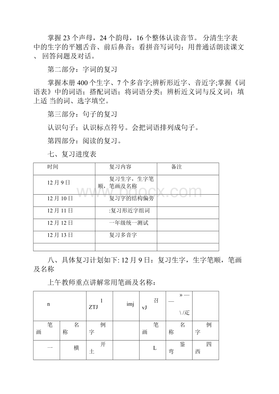 人教版一年级语文上册期末复习计划.docx_第3页