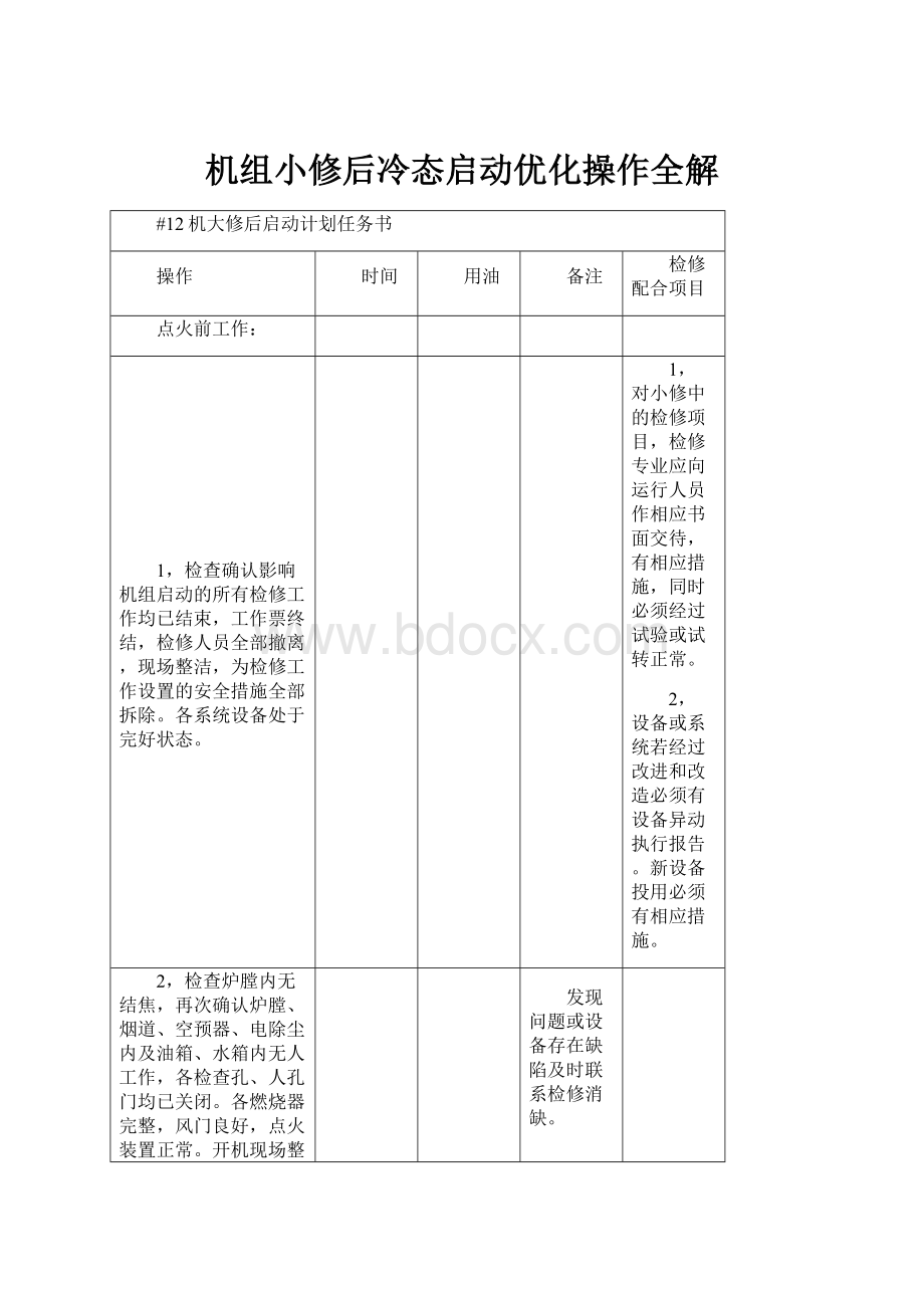 机组小修后冷态启动优化操作全解.docx