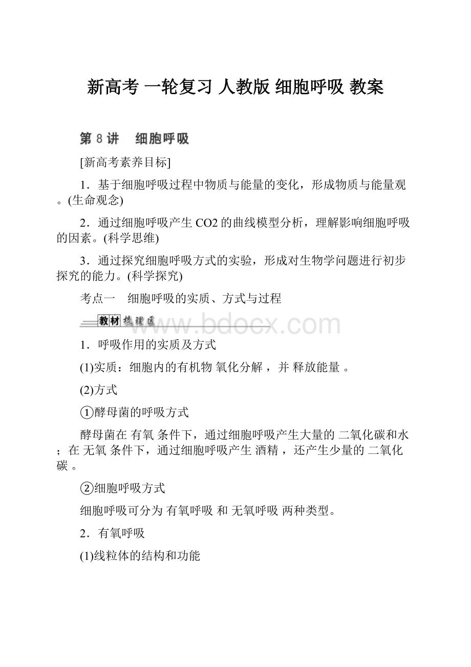 新高考 一轮复习 人教版 细胞呼吸 教案.docx