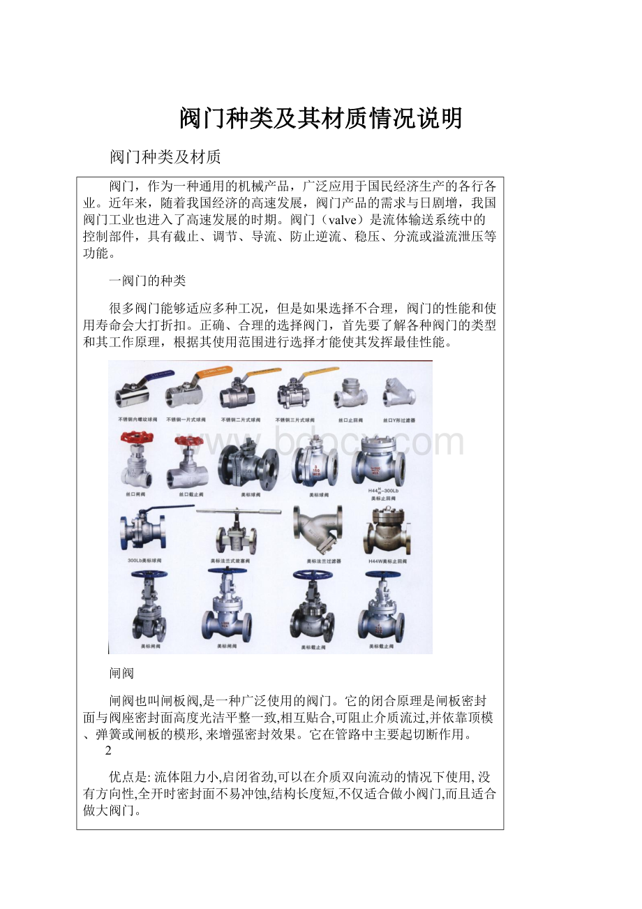 阀门种类及其材质情况说明.docx