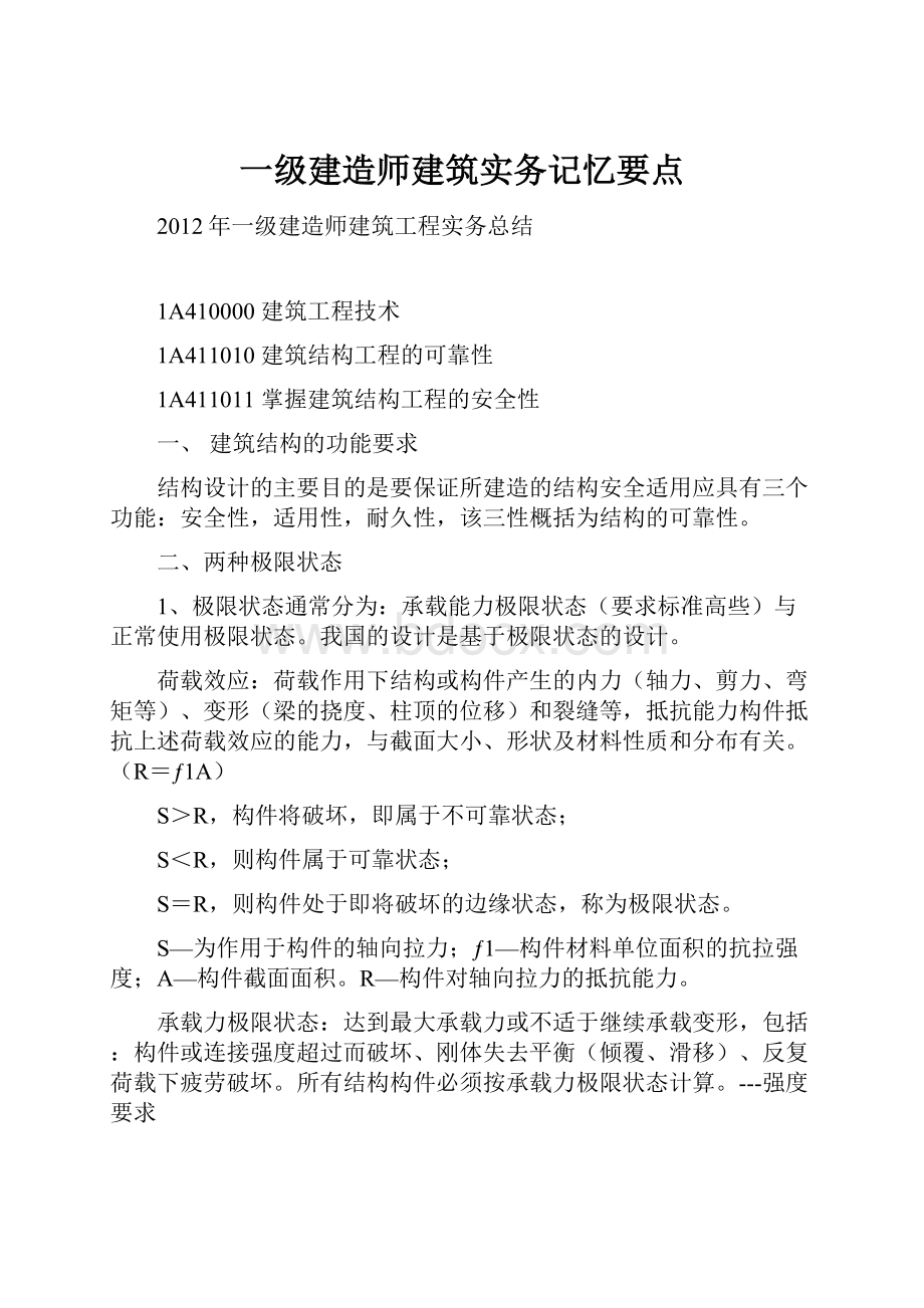 一级建造师建筑实务记忆要点.docx_第1页