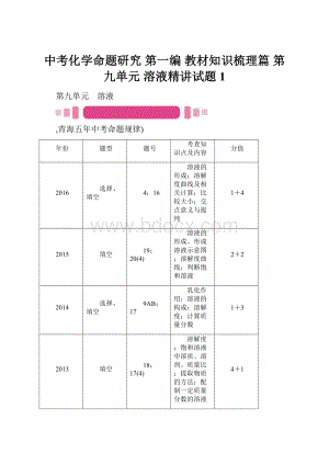 中考化学命题研究 第一编 教材知识梳理篇 第九单元 溶液精讲试题1.docx