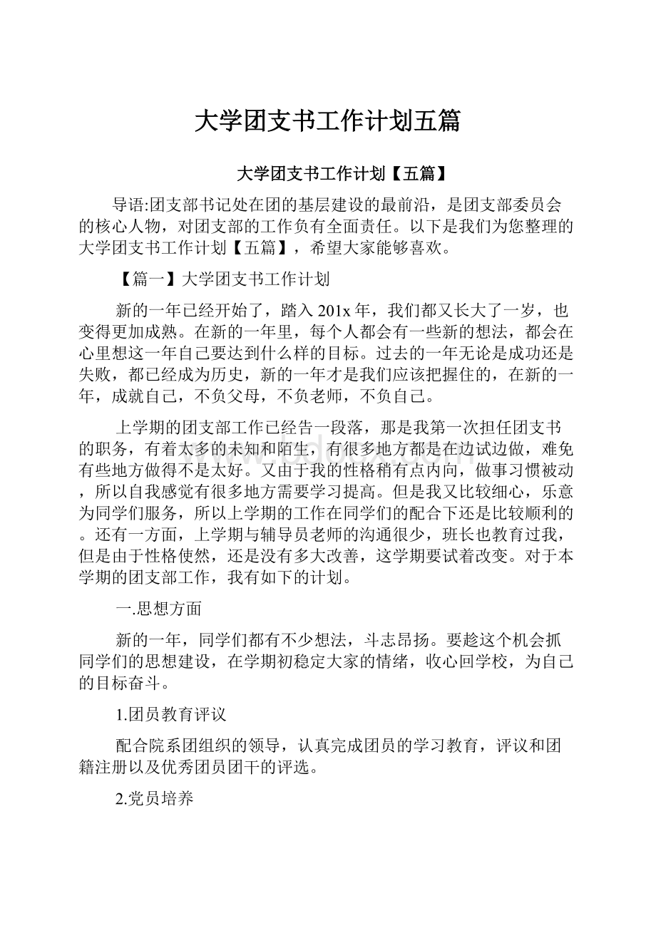 大学团支书工作计划五篇.docx