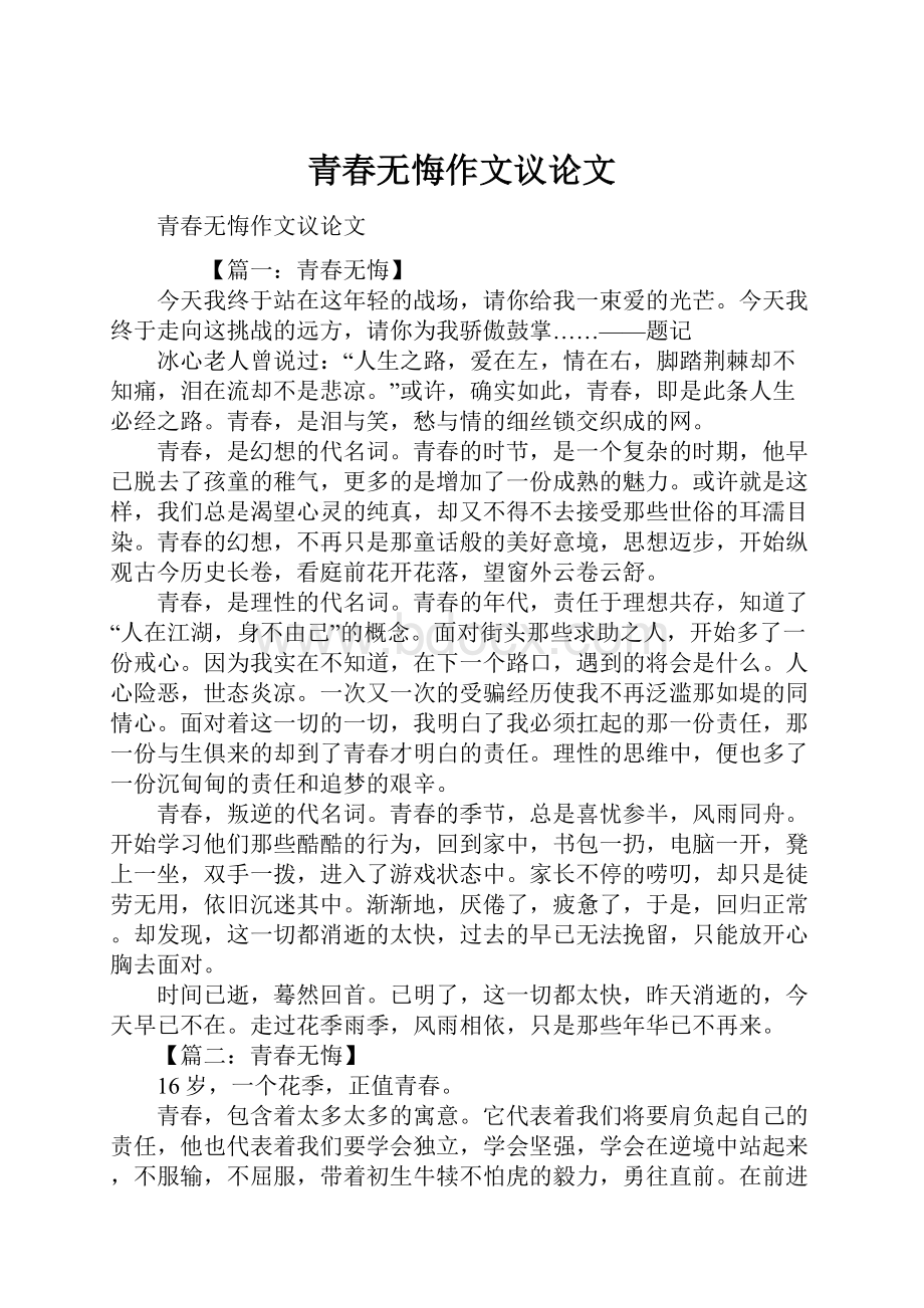 青春无悔作文议论文.docx