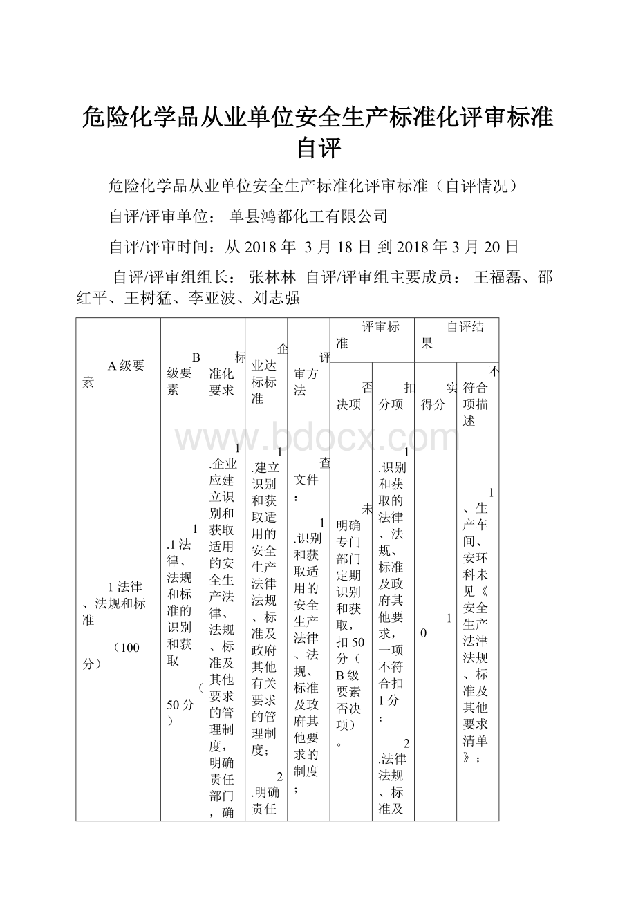 危险化学品从业单位安全生产标准化评审标准自评.docx