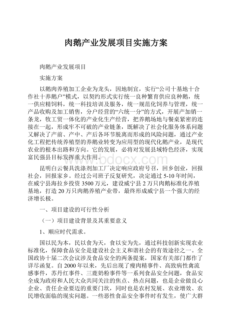 肉鹅产业发展项目实施方案.docx